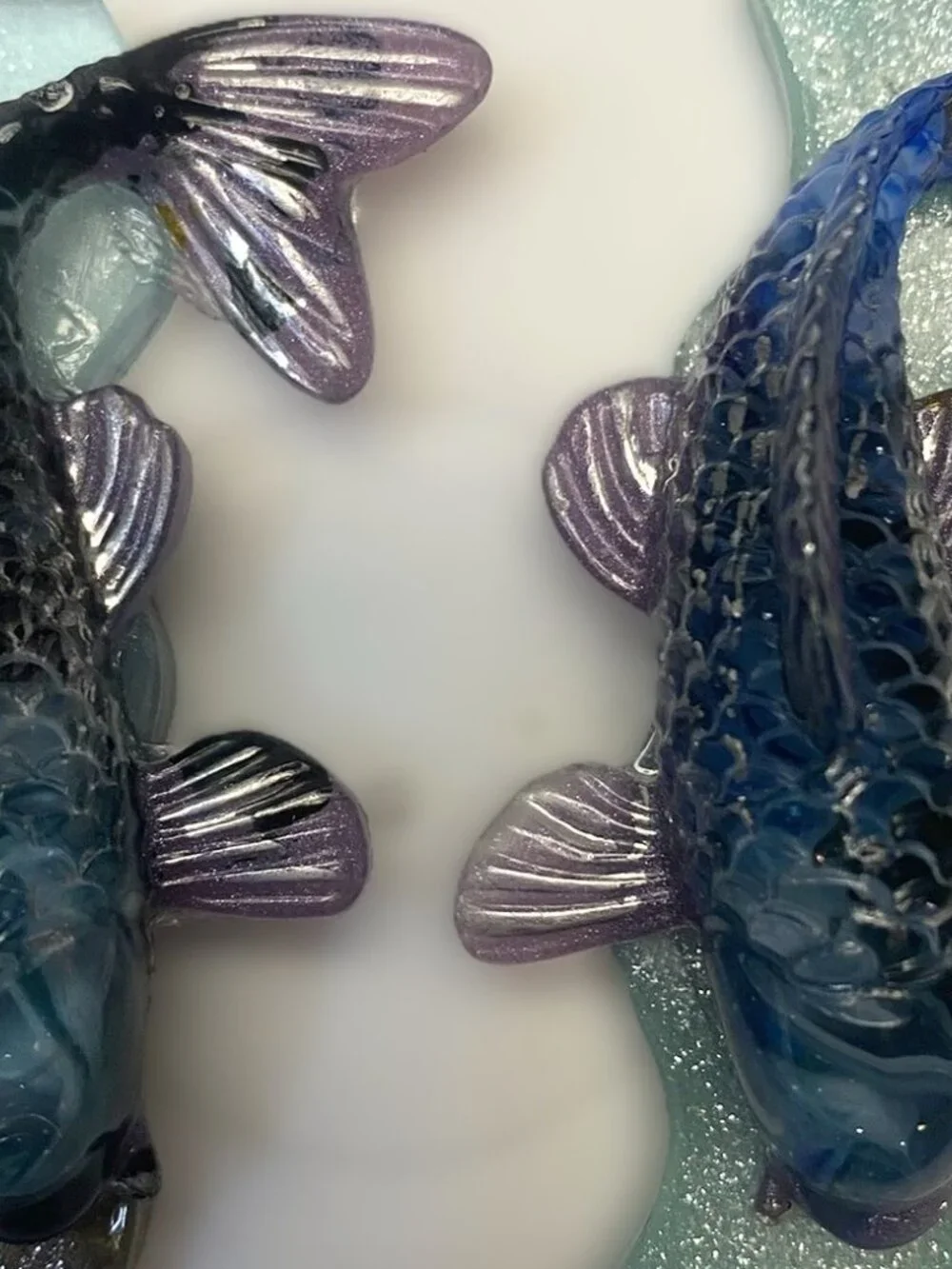 Handmade Resin Betta Koi Fish Hair Clips Trio, Sea Green Blue Purple Accents